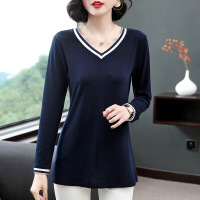 迪鲁奥(DILUAO)2019年秋季装新款v领毛衣女长袖打底衫韩版宽松大码薄款针织衫上衣 宝蓝色