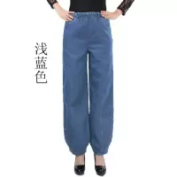 迪鲁奥(DILUAO)春秋中老年松紧腰绣笼裤宽松大码女士涂层牛仔布灯笼裤高腰涂层牛仔布裤女