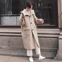 迪鲁奥(DILUAO)牛角扣大衣女日系毛呢子外套冬季小个子学生韩版百搭红色加厚风衣
