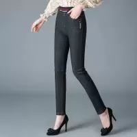 迪鲁奥(DILUAO)秋冬中年妈妈四十岁女人涂层牛仔布裤松紧高腰弹力中老年女裤加厚厚长裤