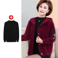 迪鲁奥(DILUAO)秋冬妈妈装外套短款四五十岁中年女洋气休闲上衣连帽开衫厚品牌女装
