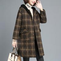 迪鲁奥(DILUAO)大版格子女中长款冬季新款宽松中年妈妈加大棉衣夹棉外套