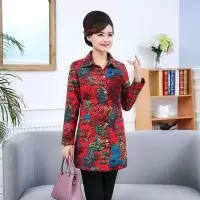 迪鲁奥(DILUAO)2021新款妈妈秋冬衬衫女中老年女春秋洋气中长款保暖风衣外套