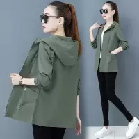 迪鲁奥(DILUAO)40岁50岁妈妈穿的衣服春秋休闲风衣女2021新款中长款小个子夹克上衣连帽开衫大码外套潮