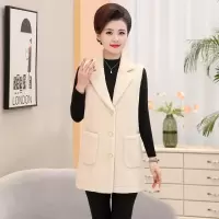 迪鲁奥(DILUAO)中年羔毛马甲女中长款秋冬妈妈装口袋皮毛一体坎肩毛绒外套马夹