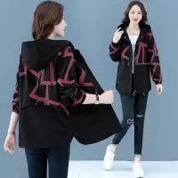 迪鲁奥(DILUAO)女春秋装2021新款韩版大码宽松中年妈妈长袖连帽衫