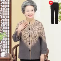 迪鲁奥(DILUAO)奶奶秋装毛衣开衫针织衫中老年人女妈妈针织羊毛衫外套太太老人衣服褂子