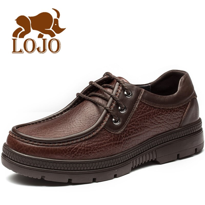 LOJO犀牛新品休闲鞋男英伦休闲牛皮鞋大码厚底头层牛皮男士象皮纹大头爸爸鞋