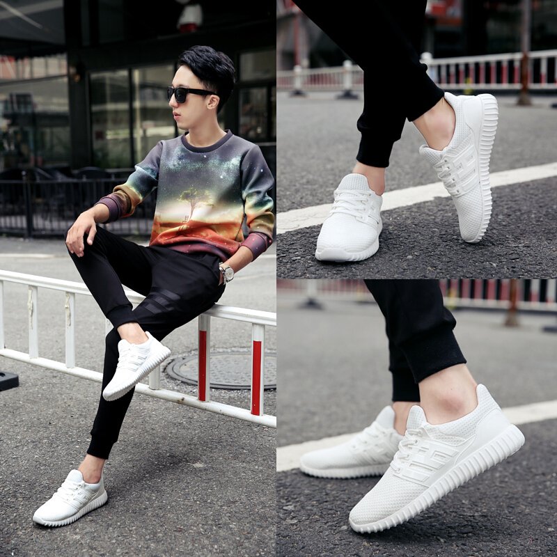 春季红色飞织运动鞋男鞋跑步透气网鞋GD权志龙同款韩版潮鞋板鞋椰子小红鞋低帮百搭男鞋子