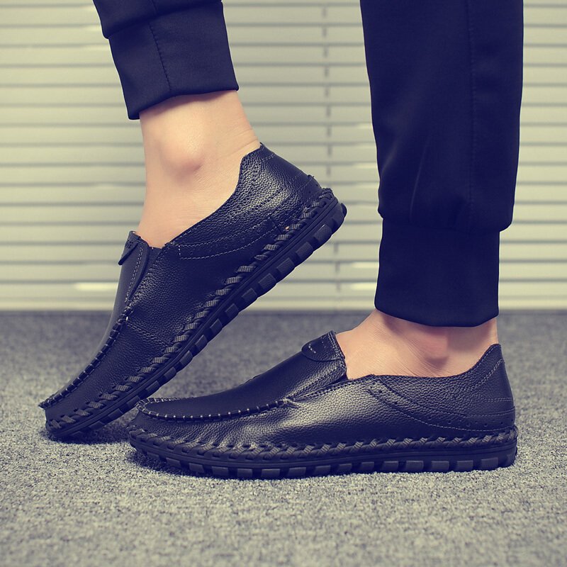 英伦豆豆鞋男鞋真皮男士休闲鞋皮鞋百搭套脚软底驾车鞋子男单鞋懒人鞋