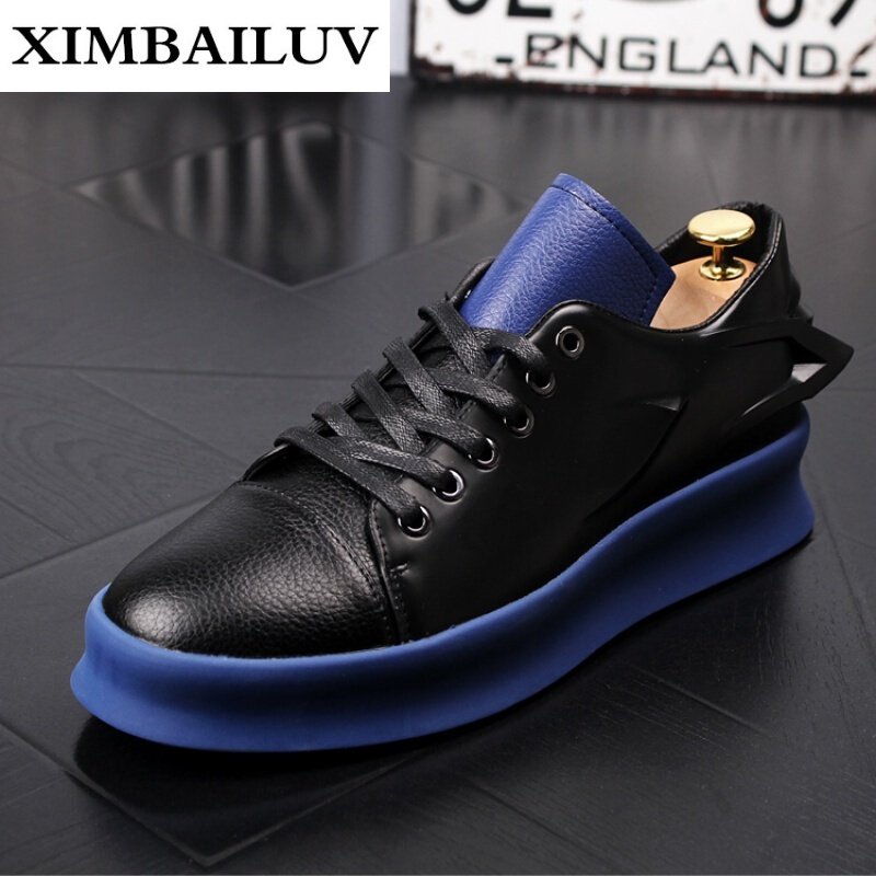 路蒙卡帝品牌欧洲站新品厚底男鞋休闲个性时尚乐福鞋发型师内增高男士皮鞋低帮系带拼色韩版运动鞋