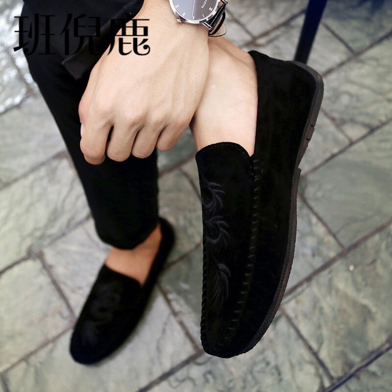 路蒙卡帝秋季透气豆豆鞋男士休闲鞋中国风脸谱鞋懒人驾车一脚蹬轻便北京老布鞋男鞋子快手网红同款