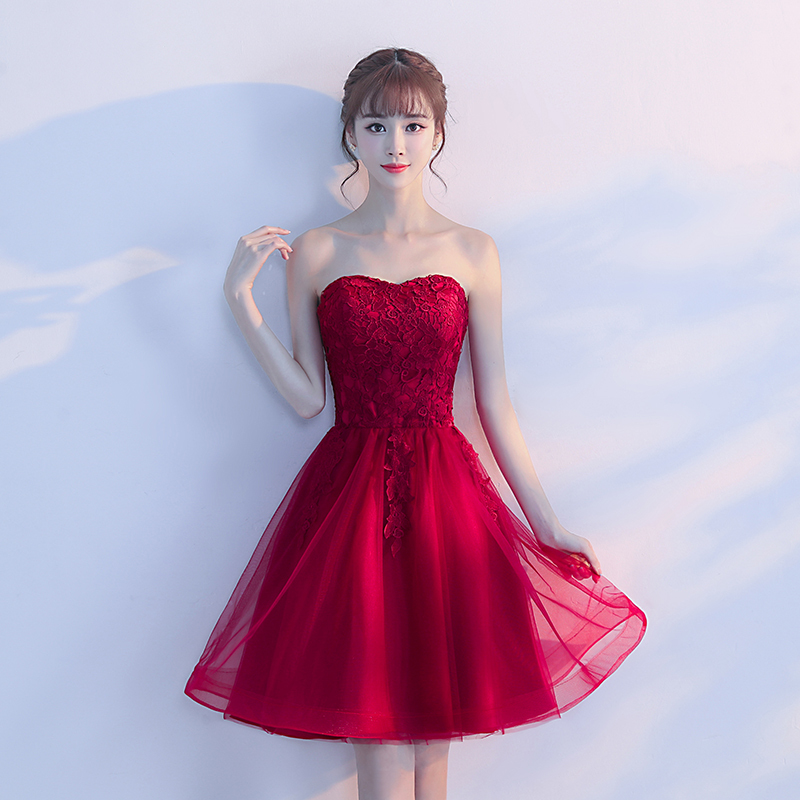 902新款伴娘礼服女2017新款红色敬酒服公主裙韩版学生订婚小礼服短款
