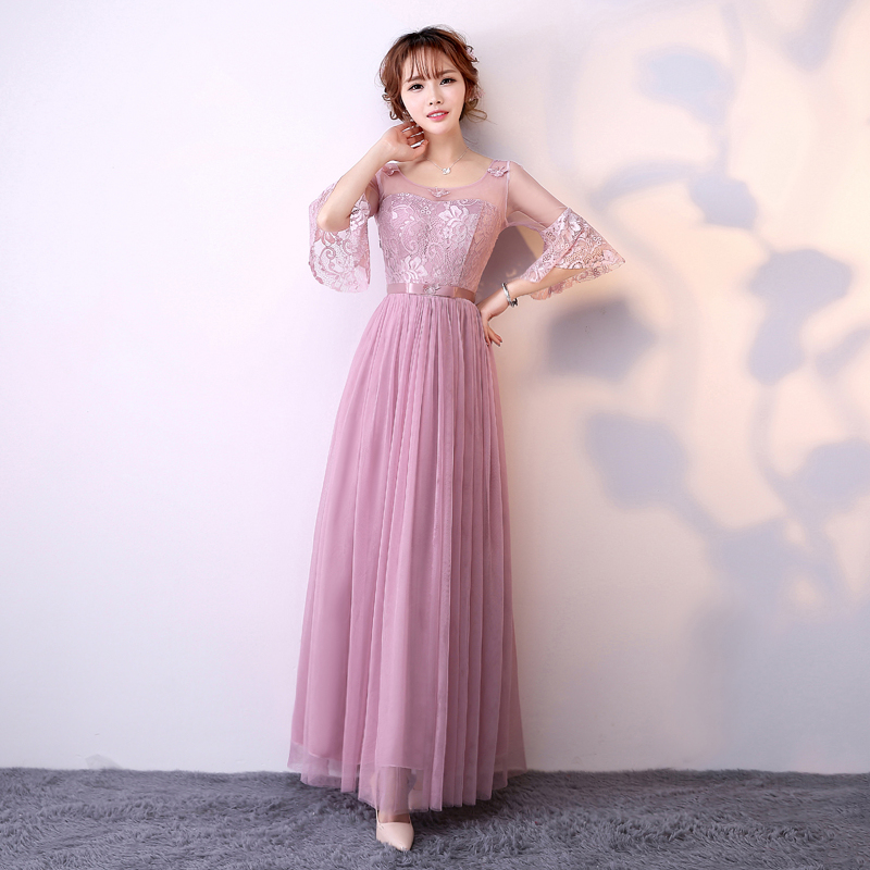 902新款伴娘服长款2017新款春夏伴娘团礼服灰色修身姐妹裙显瘦毕业晚