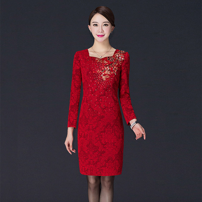 结婚礼妈妈装秋冬装两件套装连衣裙中老年女喜庆婚宴婚庆礼服定制视频