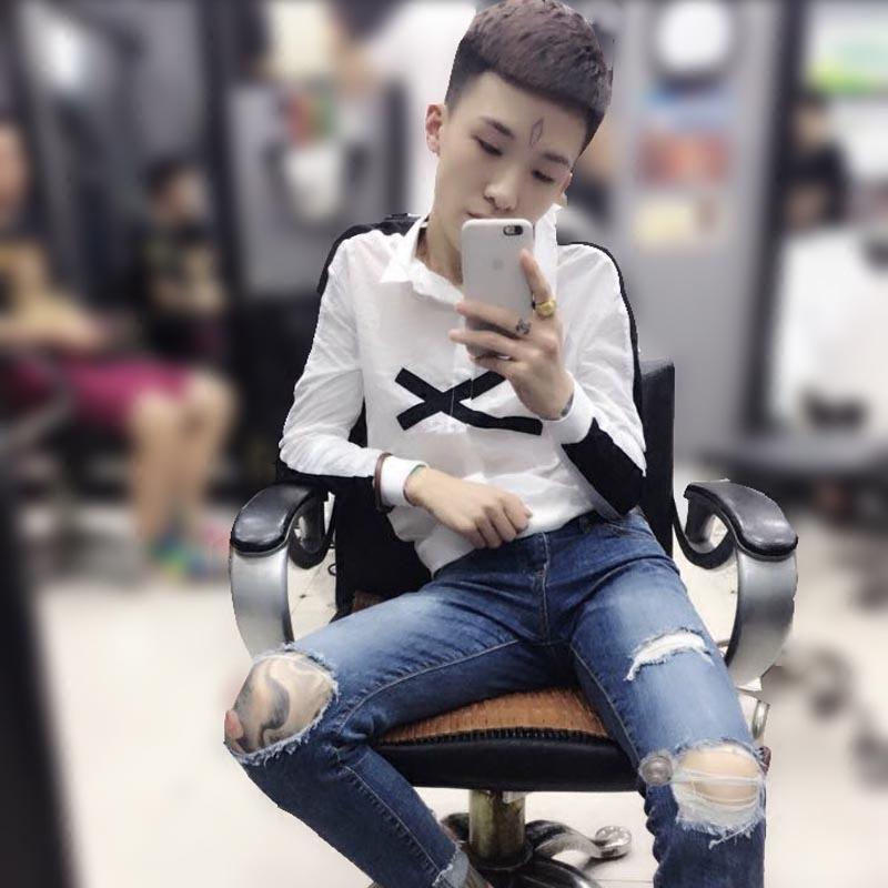 902新款快手红人赵逸轩同款衬衫男长袖韩版秋季青年社会小伙潮流衬衣