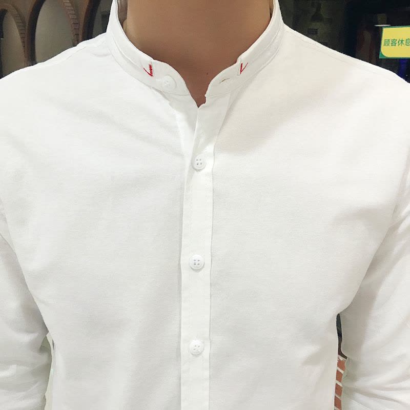 902新款夏季韩版修身男士薄款青年衬衫英伦风七分袖寸衣个性白色潮男衬衣定制图片