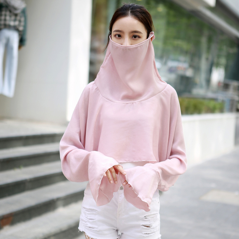 天丝围巾长袖防晒披肩女开车骑车防紫外线丝巾口罩一体防晒衣定制视频