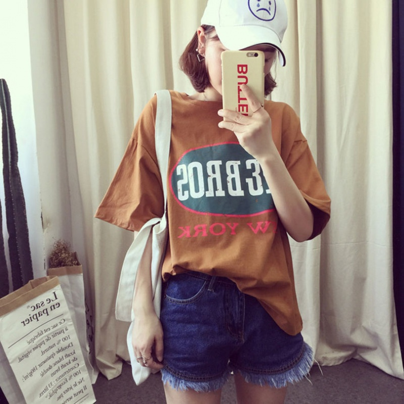 902新款夏装新款原宿bf风短袖T恤女韩版潮学生卡通半袖上衣服宽松体恤衫定制