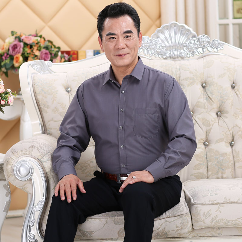 902新款夏秋男装中老年衬衫男士长袖爸爸宽松加大加肥中年衬衣老人