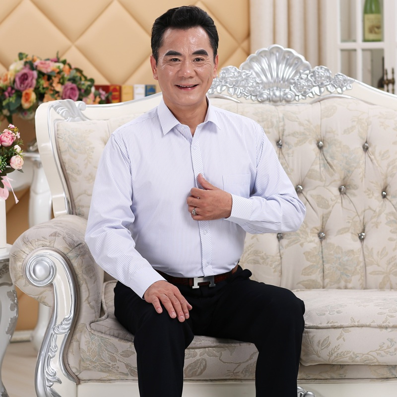 902新款夏秋男装中老年衬衫男士长袖爸爸宽松加大加肥中年衬衣老人
