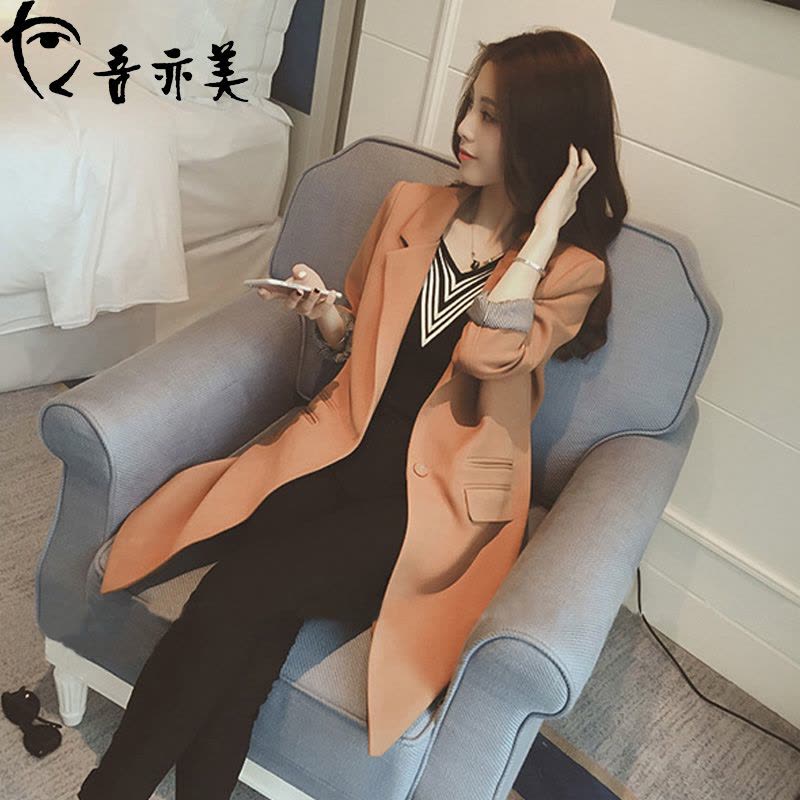 902新款中长款小西装女2017秋装新款女装修身西服外套女韩版长袖西服定制图片