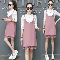 顺崇2018背带裙两件套裙子夏装新款女装套装裙春春季长袖吊带连衣裙女