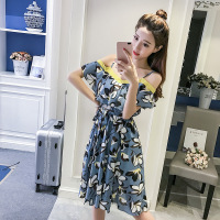 顺崇2018新款夏一字领裙子时尚显瘦小清新碎花吊带连衣裙女中长款3132