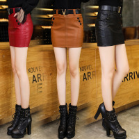 顺崇2018春春时尚女装新款百搭PU皮短裙半身裙包臀裙打钉送腰带