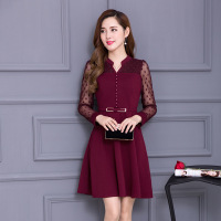 顺崇2018新款春装时尚波点长袖连衣裙女修身显瘦A字裙中长款