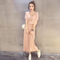 顺崇2018韩版加肥加大码女装夏季长裙胖妹妹胖mm显瘦两件套连衣裙套装