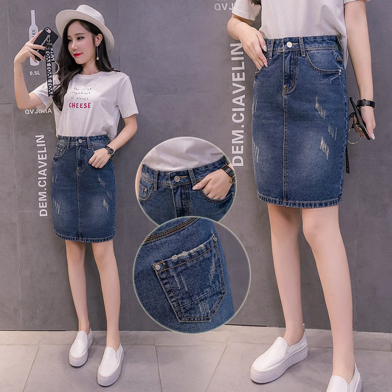 顺崇2018春季牛仔裙半身裙女夏中长款牛仔短裙包臀裙开叉一步裙a字裙321#