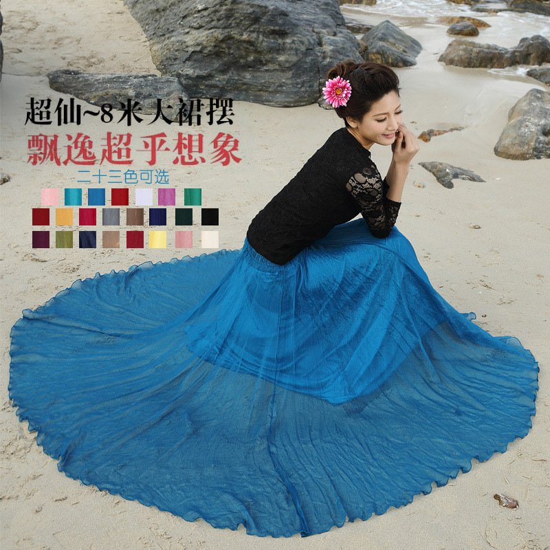 顺崇2018春季新款8米大摆半身裙欧美拖地新款显瘦夏季秀雪纺半身长裙2026#
