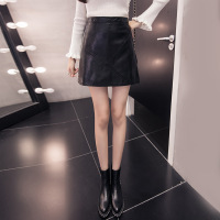 顺崇2018春季黑色PU小皮裙半身裙春新女装大码高腰显瘦A字裙包臀短裙