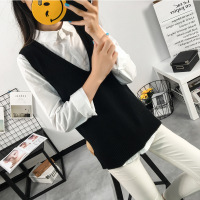 顺崇2018春春新款韩版针织衫背心外穿马甲无袖宽松纯色V领春春装上衣9832#