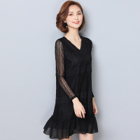 顺崇2018大码春季女装2018胖妹妹加肥加大显瘦长袖蕾丝连衣裙