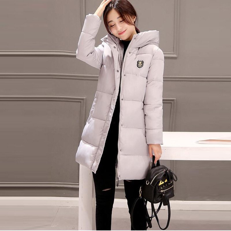 顺崇2017冬季韩版修身加厚连帽中长款羽绒服女棉衣8905