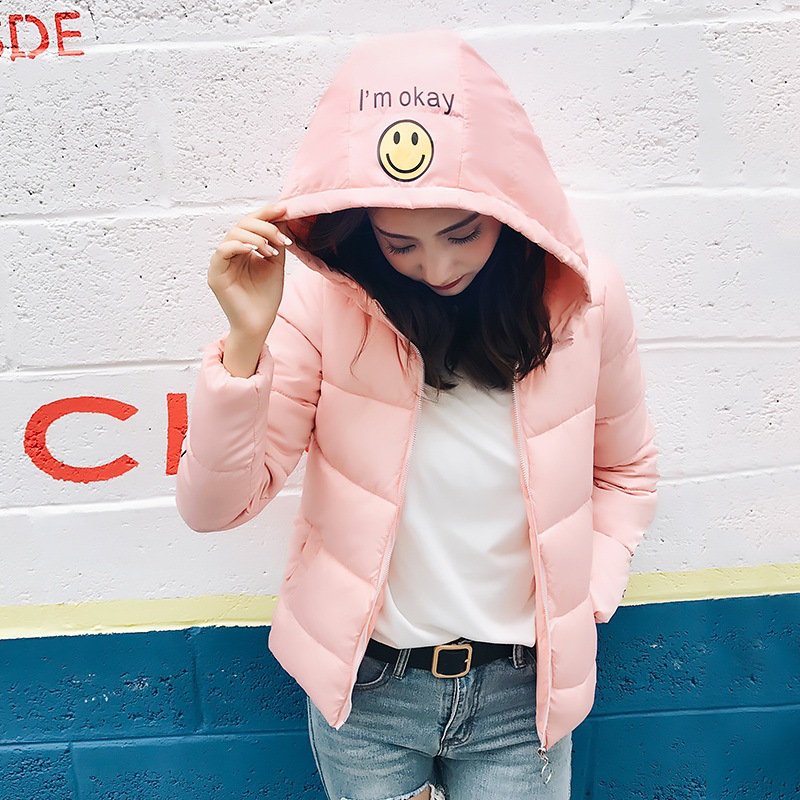 顺崇2017冬季时尚百搭休闲短款笑脸棉服女外套