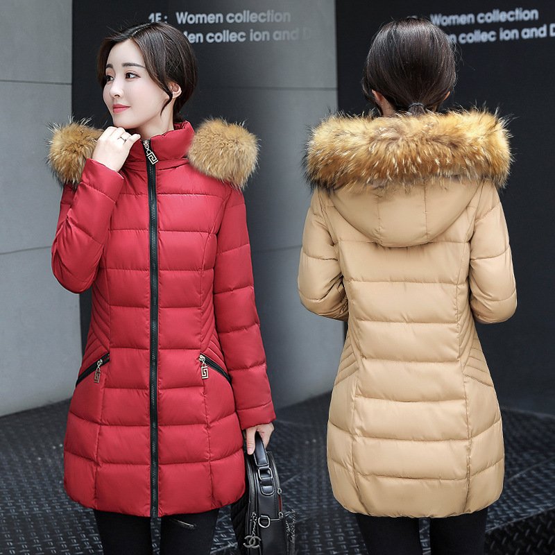 顺崇2017冬季新款中长款棉服外套大毛领连帽