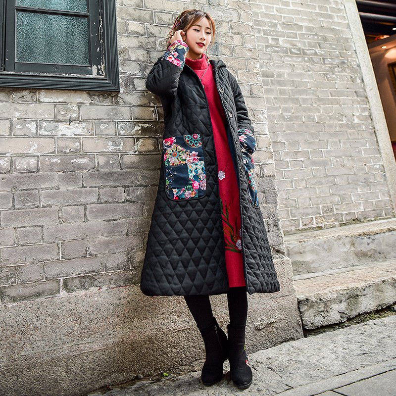 顺崇2017冬季孕妇新款过膝棉服夹棉保暖外套女中长款加绒棉衣棉袄子连帽