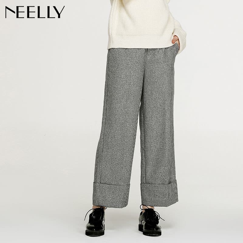 Neelly纳俪2017冬季新款潮格纹宽松显瘦西装裤千鸟格阔腿裤长裤图片