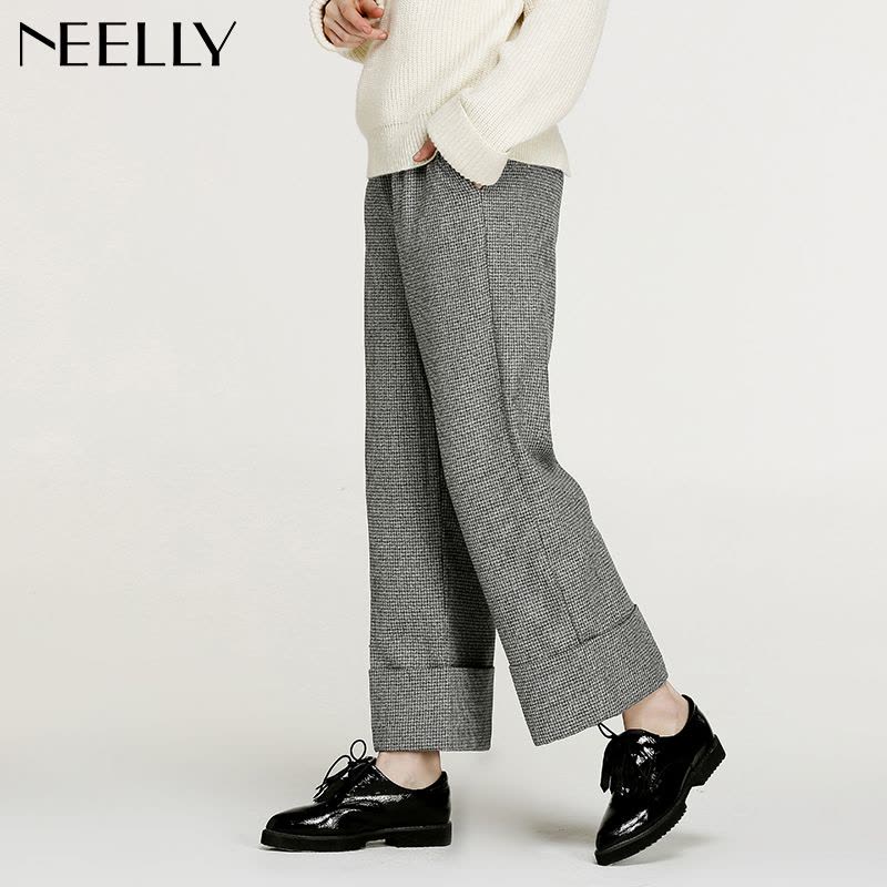 Neelly纳俪2017冬季新款潮格纹宽松显瘦西装裤千鸟格阔腿裤长裤图片