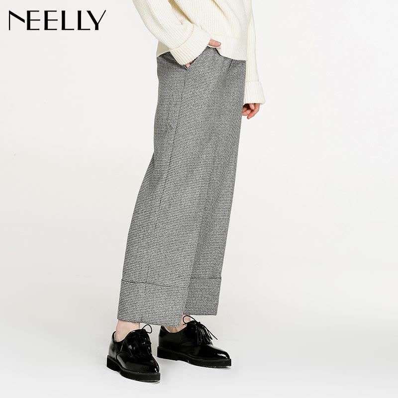 Neelly纳俪2017冬季新款潮格纹宽松显瘦西装裤千鸟格阔腿裤长裤图片