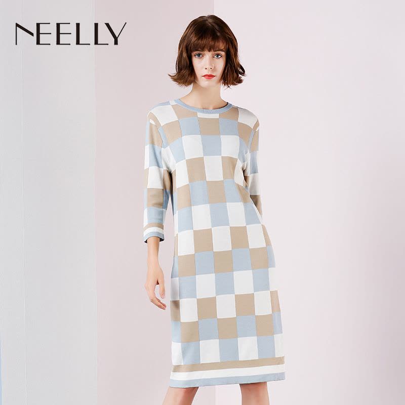 Neelly/纳俪2018春季新款中长款紧身修身针织连衣裙图片