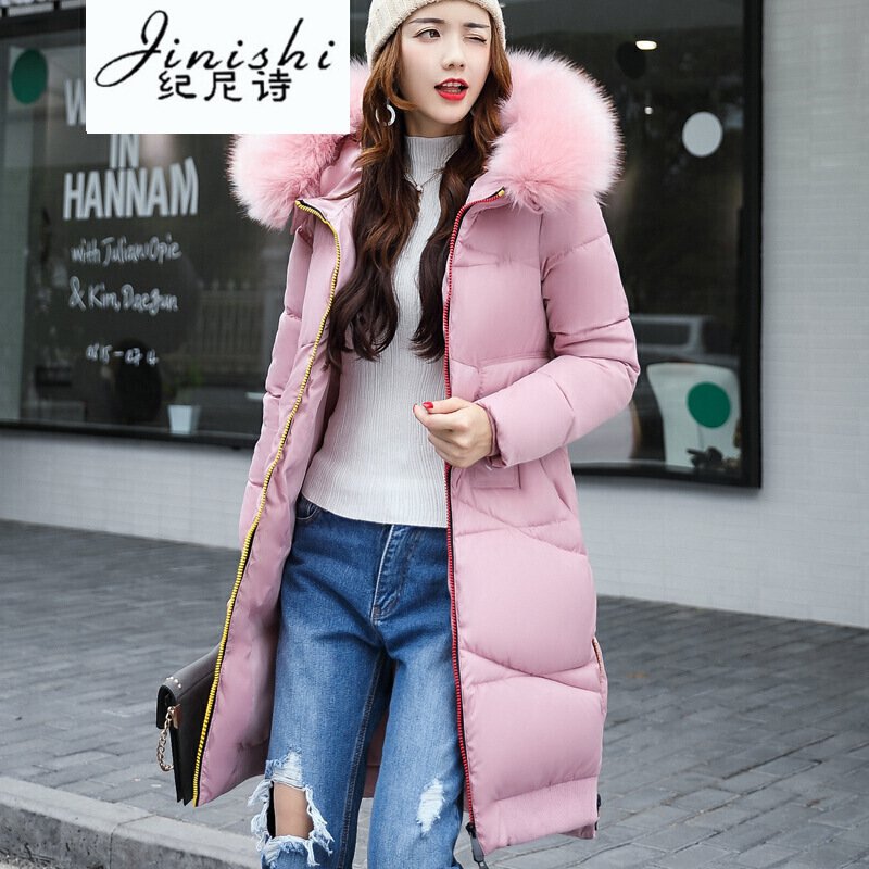 纪尼诗女装2018羽绒服冬装红色服女中长款加厚大毛领时尚外套