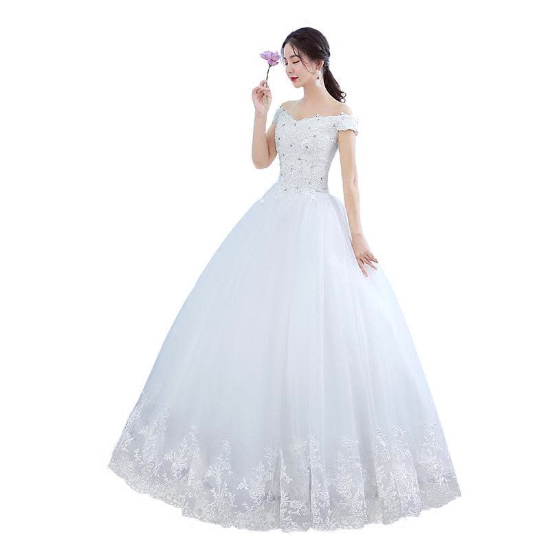 韩式一字肩公主齐地大码显瘦新娘结婚婚纱夏季新款婚纱礼服女图片
