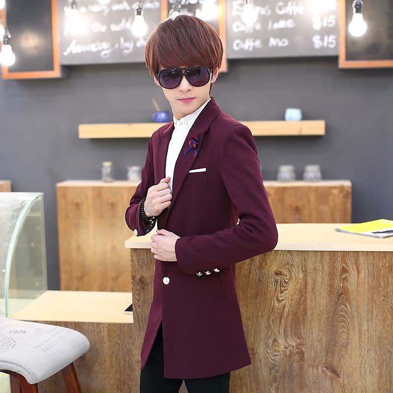 男士小西服青少年韩版修身中长款小西装学生新款男装薄外套风衣潮图片