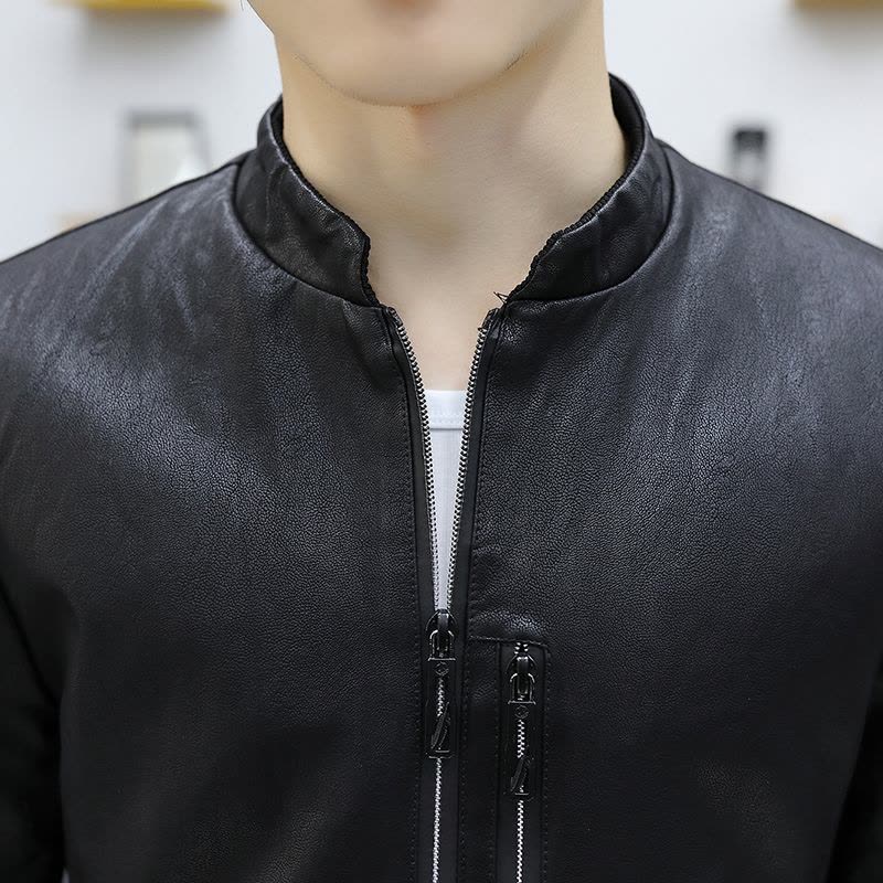 青年帅气皮夹克男士韩版潮流PU皮外套新款修身上衣服潮男皮衣图片