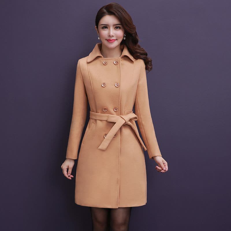 中年妇女冬装气质修身显瘦中长款毛呢外套女韩版呢子羊毛大衣图片
