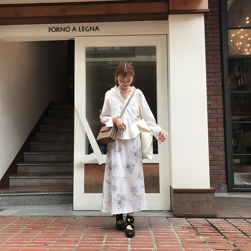 qma新款[ELINASEA]小海自制 2017小清新气质素描印花半身吊带连衣裙女夏定制